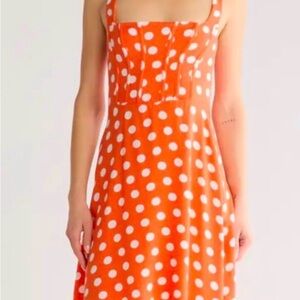 AFRM CORSET Polka Dot Square-Neck Mini Dress in Orange NWT L